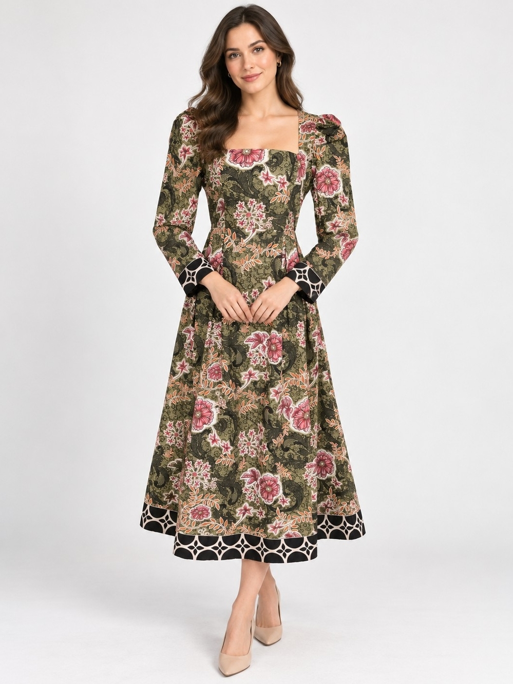 Anthropologie CELINA MOON Mirellie Floral Square-Neck Cotton Midi Dress Sz Large